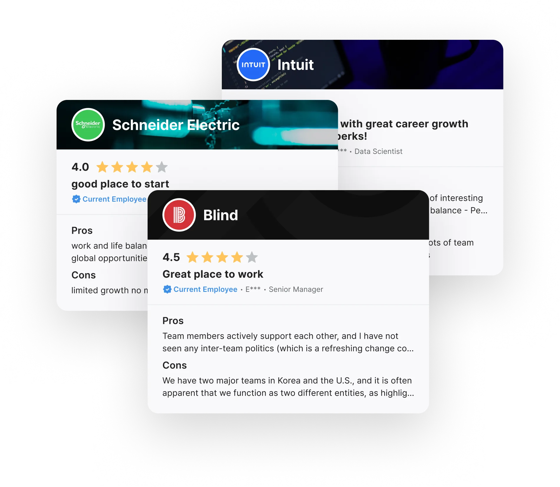 screenshot of reviews posted in Blind